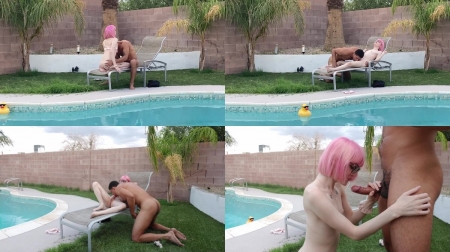 Andre Stone - Pink Hair Trans Girl Claire Gemini Sucks Cock By The Pool